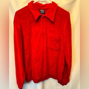Vintage John Blair Shirt Men's XL Red Velour Polo Sweater 70s Style Mobster